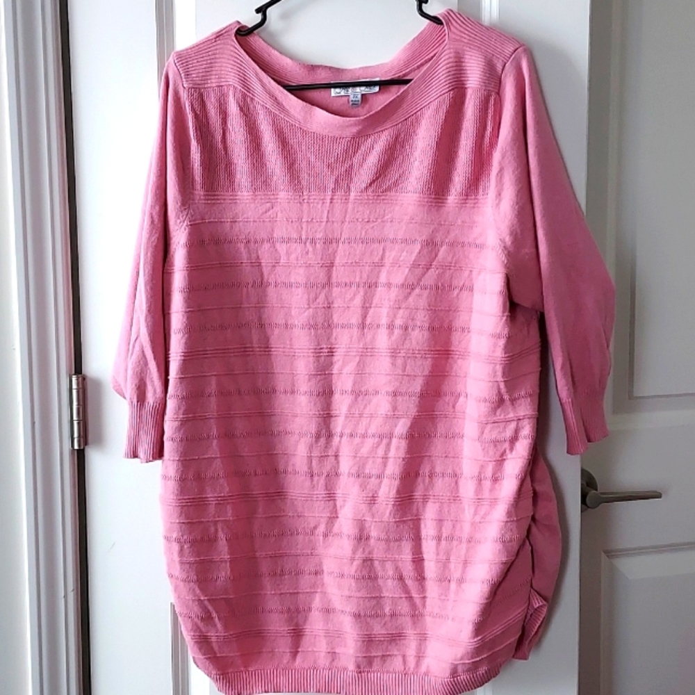 All at Once 3/4 inch sleeve with gatherings on side 2x pink